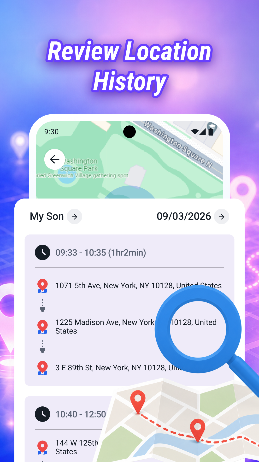 Location history screen