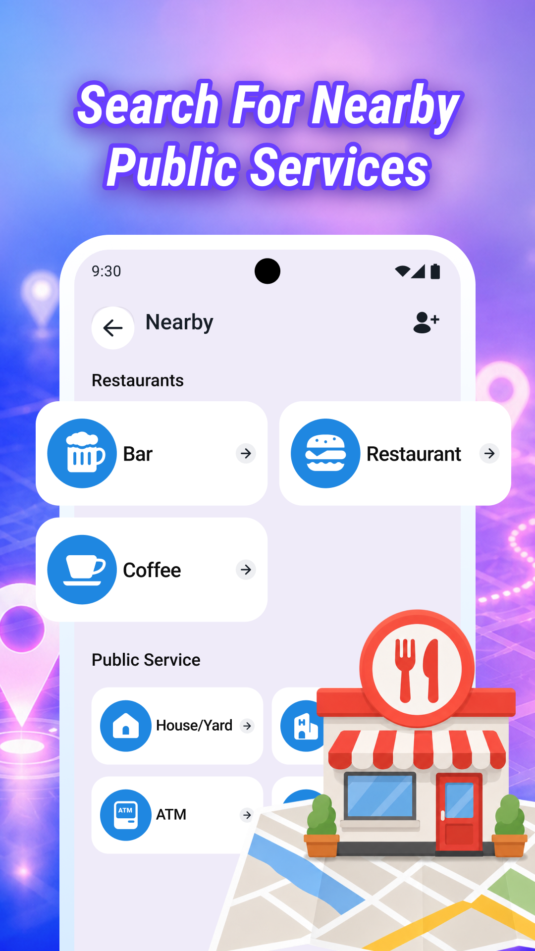 Nearby public services screen